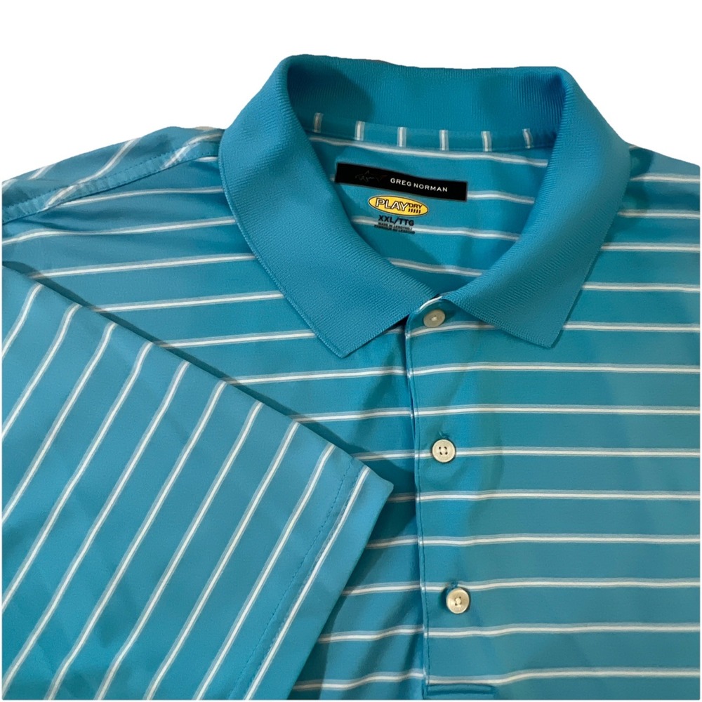 Greg Norman Play Dry Shirt Men's XXL Blue Striped 100% Polyester, Classic